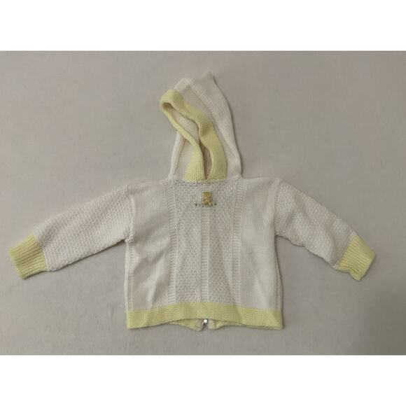 VTG Julius Berger Baby Blanket White Acrylic Yellow Bear Back Zip Weave - Picture 1 of 10